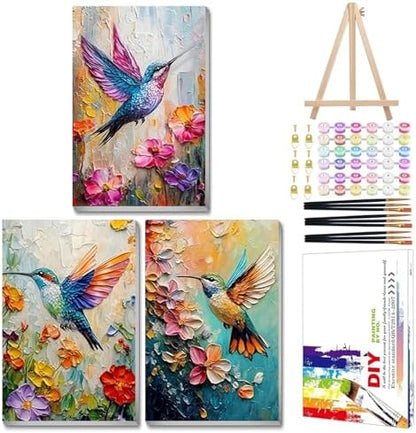 Mandun Hummingbird Paint by Numbers Kit for Adults, 3 Pack, 7.8x11.8 inch by MANDUN