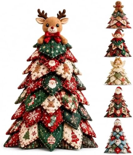 DIY Halloween Christmas Quilted Fabric Tree Kit, 3D Padded Patchwork Sewing Craft Kit for Beginners, Home Office Mantel Shelf Tabletop Decor, Handmade Holiday Gift for Craft Lovers (Christmas #A) by Muhubaih