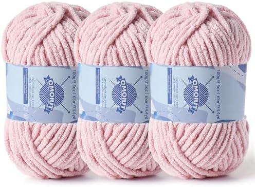 3 Pack Chunky Chenille Yarn for Crocheting, Baby Yarn for Crocheting Soft Blankets, Bulky Yarns for Crochet Amigurumi, 300g (223yds) Fluffy Velvet Yarns for Hand Knitting (3 Pink) by OMoiut