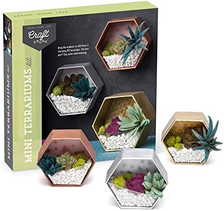 Craft Crush — Mini Plants Terrariums Easy Fun Arts and Craft Kit — Make 3 Charming Faux Terrariums! — For Ages 13 and Up - Image 2