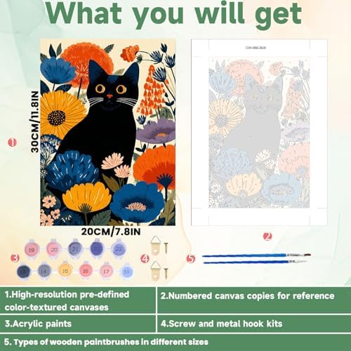 ICYANART Cat Paint by Numbers for Adults Framed, Cat Number Painting 8x12In - Image 4