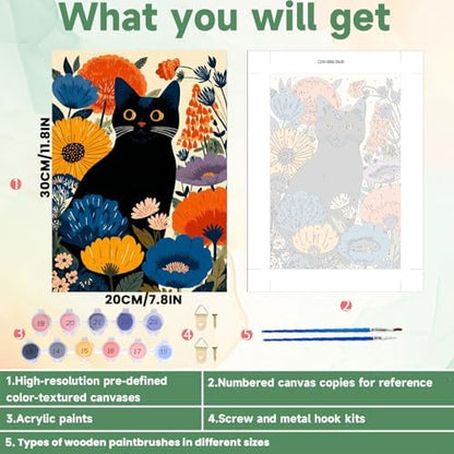 ICYANART Cat Paint by Numbers for Adults Framed, Cat Number Painting 8x12In - Image 4