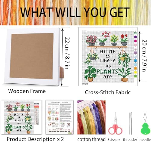 Plant Flower Stamped Cross Stitch Kits for Adult Beginner with Wooden Frame - Image 4