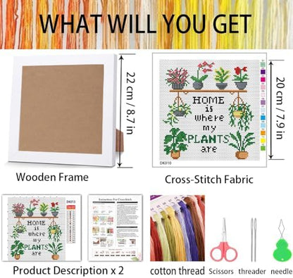 Plant Flower Stamped Cross Stitch Kits for Adult Beginner with Wooden Frame - Image 4