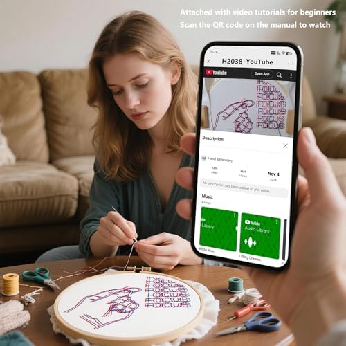 Crafmanoe Easy Hand Embroidery Kits for Beginners Adults, Focus Embroidery Starter Kits, Counted Cross Stitch Kits for Beginners Craft Kits for Adults Women, Embroidery Hoops, Thread & Video Tutorial - Image 2