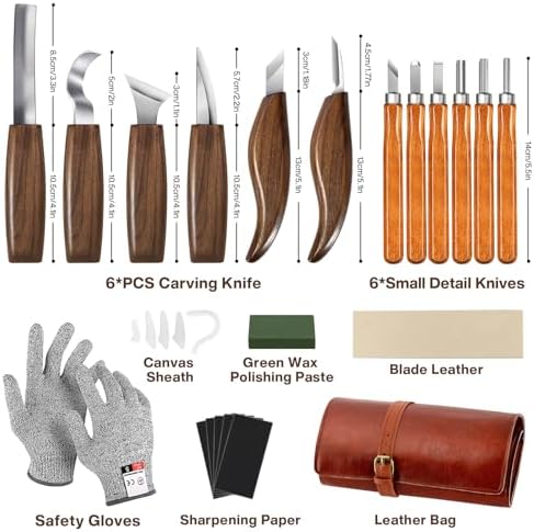 17Pcs DIY Wood Carving Tools, 6 Whittling Knives, 5 Detail Carving Knives - Image 2