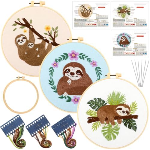 Mindsoft 3 Set Needlepoint Kit for Beginners with Hoop,Sloth by Mindsoft