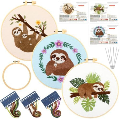 Mindsoft 3 Set Needlepoint Kit for Beginners with Hoop,Sloth by Mindsoft