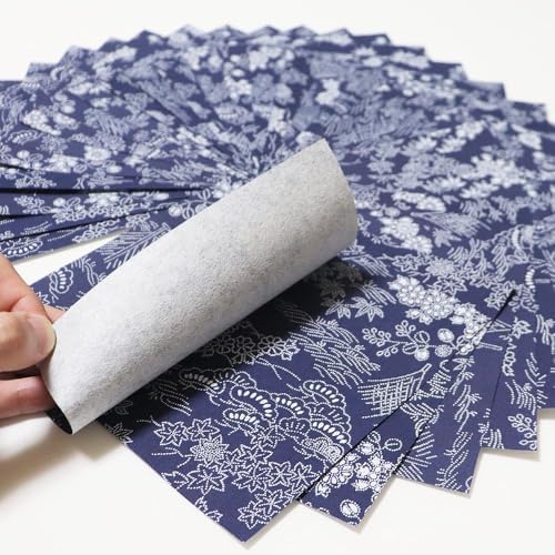 Japanese Chiyogami Washi Origami Paper, 6" x 6", 30 Sheets (DarkBlue Nature) - Image 3