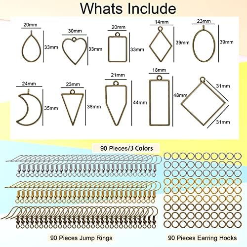 270 Pieces Open Bezel Pendants for Resin, 12 Styles Open Frame Pendant Assorted Geometric Hollow Mold Metal Resin Jewelry Molds for Earrings, Necklace, Pressed Flower, DIY Crafts - Image 2