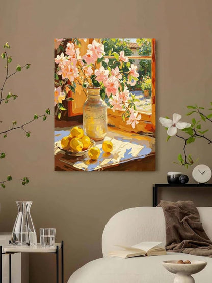 Still Life with Pink Flowers and Lemons Paint by Numbers Kit for Adults Beginner 24colors 16x20 inch Without Framed - Image 3