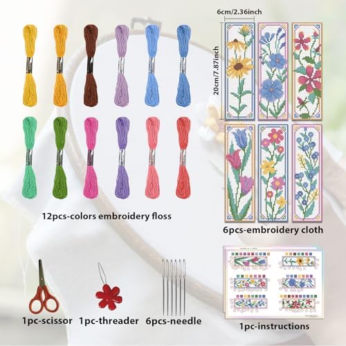 ORIGACH 6 Set Wildflower Floral Cross Stitch Bookmark Kit for Beginner - Image 2