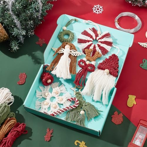 ORIGACH 9 Set DIY Macrame Christmas Ornaments Kits for Adults Beginners Handmade Macrame Elk Gnome Snowflakes Angel Candy Cane Hanging for Christmas Tree Boho Hand Woven Holiday Home Decorations - Image 6