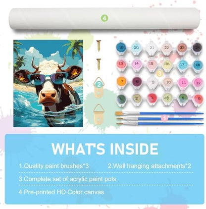 Paint by Numbers Kit for Adults, Beach Cow DIY Acrylic Canvas Painting Set - Image 5