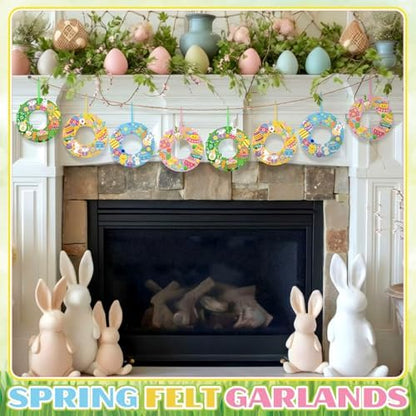 472 Pcs Easter Wreath Crafts Kits Spring Wreath Felt DIY Flower Bunny Rabbits Egg Duck Kits Crafts Hanging Ornaments with Stickers for Adults Spring Party Favor Home Activity - Image 2