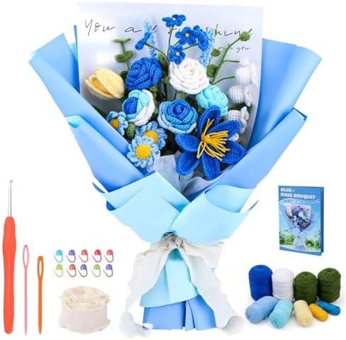 Iuuidu Crochet Kit, Flower Bouquet Crochet Kit for Beginners Blue by Iuuidu