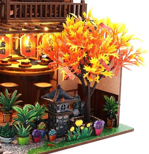 MAGQOO DIY Miniature Dollhouse Kit DIY Miniature House Kit Tiny Mini House Kits with Furniture 1:24 Scale 3D Puzzles(Sushi House) - Image 4