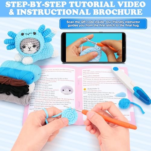 Crochet Kit for Beginners, Cat Dress in Axolotl Crochet Kit, Complete Crochet Animal Kit with Step-by-Step Video Tutorials, Easy Knitting Kit for Adults, DIY Cat Craft Kit for Galentines Gifts - Image 5