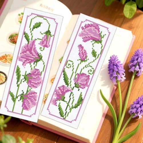 ORIGACH 6 Set Pea Flower Cross Stitch Bookmark Kit for Beginner - Image 5