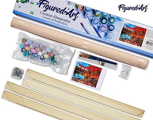 Figured'Art Paint by Numbers Kit for Adults River and Autumn Forest 16"x20" - Craft Art Painting Rolled Canvas with DIY Wooden Frame - Image 5