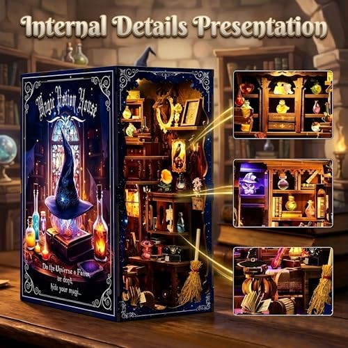 Book Nook Kit- DIY Miniature House Kit with LED Lights, 3D Wooden Puzzle Magic Potion Shop, Fantasy Wizard Alchemy Scene Bookshelf Insert Decor, Creative Handmade Gift - Image 3