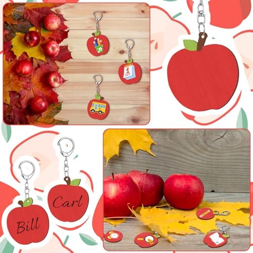 RattanView 24 Pcs Apple Craft Keychains DIY Keychain, 12 Styles - Image 5