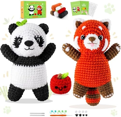 2PCS Pandas Crochet Kit for Beginners Animal Crochet Starter Kit for Adults by FightingtoAchieve