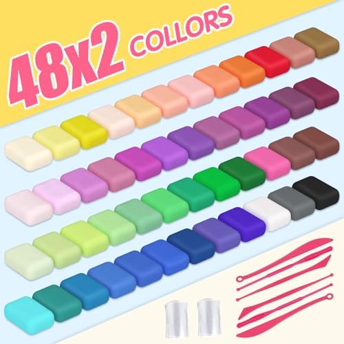 Air Dry Clay 96PCS (2x48Colors), Modeling Clay for Kids with 12 Sheets Dinosaur Stickers & 6PCS Sculpting Tools, Safe & Non-Toxic, DIY Molding Clay Gift for Boys and Girls - Image 3