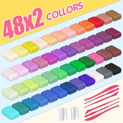 Air Dry Clay 96PCS (2x48Colors), Modeling Clay for Kids with 12 Sheets Dinosaur Stickers & 6PCS Sculpting Tools, Safe & Non-Toxic, DIY Molding Clay Gift for Boys and Girls - Image 3
