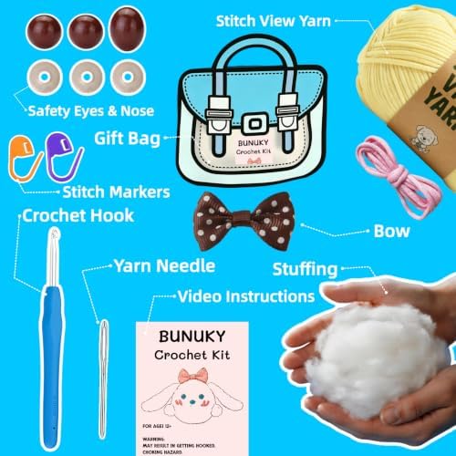 BUNUKY Crochet Kit for Complete Beginners - DIY Starter Kit to Make a Cute Puppy | Step-by-Step Video Tutorials for Easy Learning | Creative Craft Gift for Christmas, Adults, Teens (Butter Bunny) - Image 2
