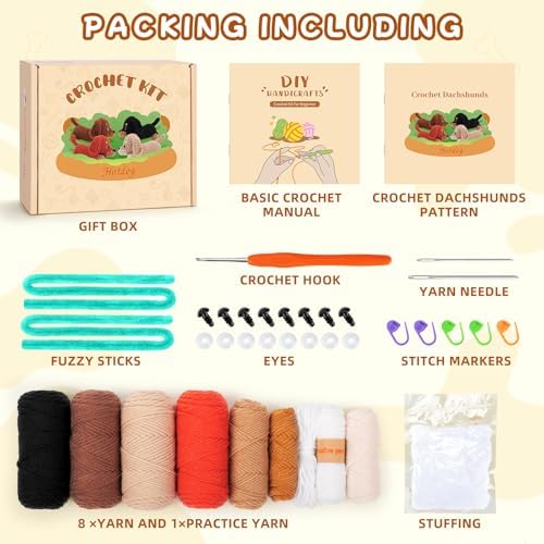 Crochet Kit for Beginners Adults, 4 PCS Dachshund Puppy Crochet Kits - Image 3