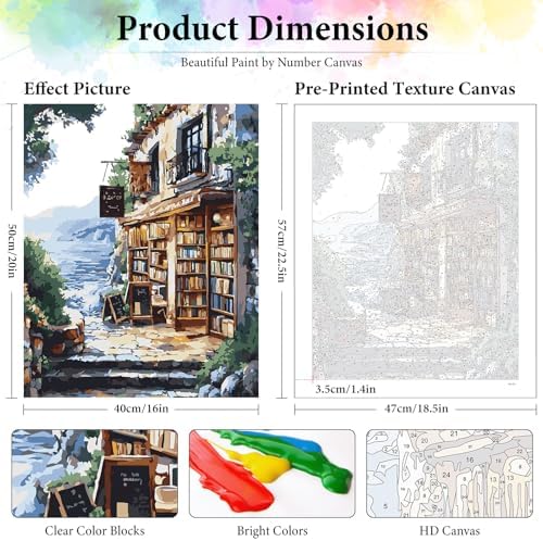 Dawnsphere Bookshop Paint by Numbers Kit for Adults Without Frame 16x20 in - Image 3