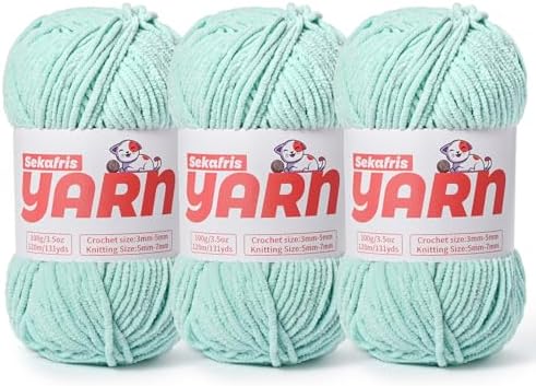 3 Pack Plush Chunky Chenille Yarn for Crocheting, Soft Fluffy Velvet Yarn for Crocheting, Fuzzy Baby Blanket Knitting Yarn, 300g/393yds Bulky Amigurumi Yarns（3 Aqua Green） by Sekafris