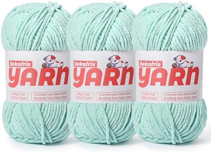 3 Pack Plush Chunky Chenille Yarn for Crocheting, Soft Fluffy Velvet Yarn for Crocheting, Fuzzy Baby Blanket Knitting Yarn, 300g/393yds Bulky Amigurumi Yarns（3 Aqua Green） by Sekafris