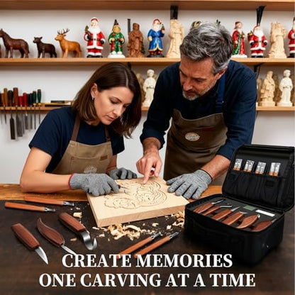 YOYUPETA Wood Carving Tools, 34-Piece Professional Whittling & Carving Kit Set with Walnut Handle Knives, Detail Gouges, Sharpening Stone, Acrylic Paints, Brushes, Palette & Gloves for Adult Hobbyists - Image 2
