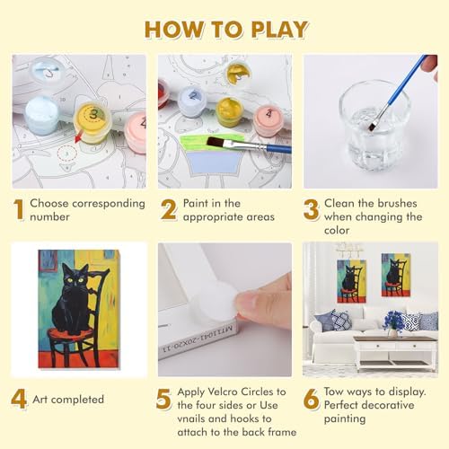 Bowetile Framed Paint by Numbers Kit for Adults Beginner, Black Cat Adults' Paint-by-Number Kits on Canvas, Easy Acrylic Number Painting Kits Home Wall Decor Birthday Gifts, 8x12 in - Image 7