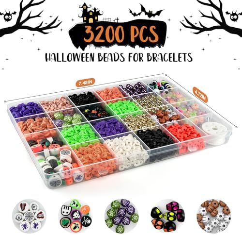 3200 pcs Halloween Beads for Bracelet Jewelry Making Kit with Glow Letter Beads, Halloween Decorations Charms Bracelet Making Kit for Jewelry Making, Varieties of Charms Arts Crafts DIY Gifts - Image 2