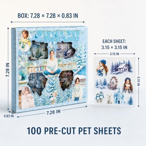 Winter Stickers for Journaling, 430 Pcs Transparent PET Set | 100 Precut Sheets in Gift Box | Snowy Landscapes, Winter Life & Animals | Scrapbooking, Junk Journals & Collage - Image 4