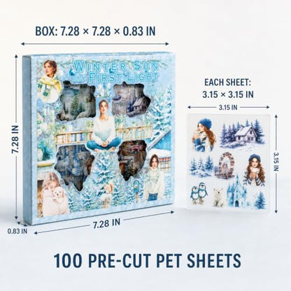 Winter Stickers for Journaling, 430 Pcs Transparent PET Set | 100 Precut Sheets in Gift Box | Snowy Landscapes, Winter Life & Animals | Scrapbooking, Junk Journals & Collage - Image 4