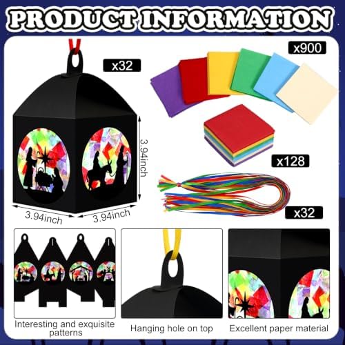 Maitys 32 Sets Christmas Nativity Paper Lantern Suncatcher Craft Kits - Image 2