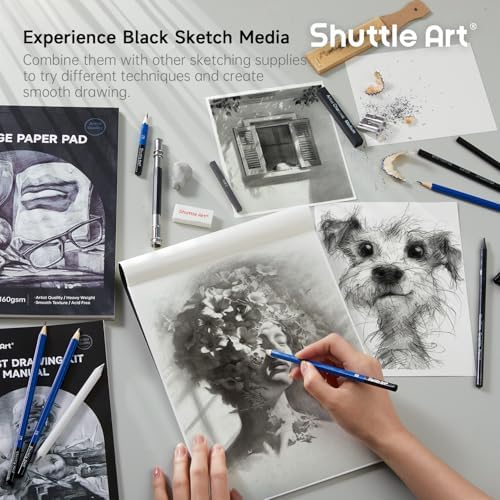 Shuttle Art 124 PCS Drawing Kit, Professional Drawing Supplies with Sketch, Charcoal, Colored, Graphite, Pastel Pencils & Sticks, Complete Drawing Tools and Paper Pads in Zipper Case for Artists&Kids - Image 5