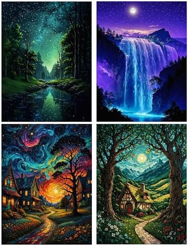 Lovepefe Starry Sky Paint By Numbers Kit for Adults, 4 Pack Country Night Paint By Number Kits for Beginner Moon Acrylic On Canvas DIY Oil Painting Kit for Gift Home Wall Decor 12x16 Inch by Unknown