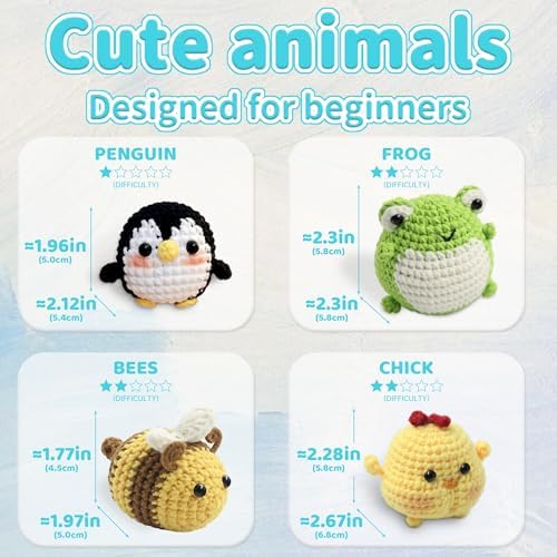 YAMAXIN Crochet Set for Beginners, for Complete Adults, Animal Crochet Hook Set for Beginners, Crochet Knitting Set with Video (8pcs Jellyfish, Chicks, Frogs, Penguins, Whales,Bees) - Image 3