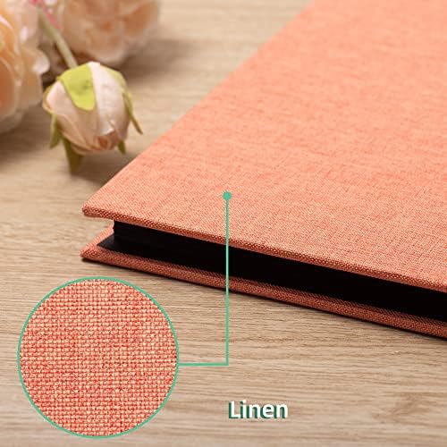 Large Photo Album Self Adhesive 4x6 8x10 10x12 13"x12.6" Scrapbook Album 12.6"x11" Inch 60 Black Sticky Pages Linen Cover Magnetic Photo Album with A Metallic Pen and DIY Stickers(Orange) - Image 4