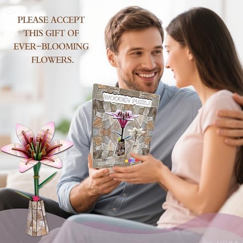 LYYHUWJIE 3D Flower Puzzle for Adults, Lily DIY Wooden Flower Crafts Set, Artificial Flower Model Kit to Assemble, Creative Adult Craft Kit for Women, Desk Decor & Mother’s Day Gift - Image 4