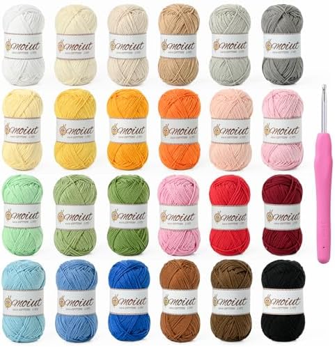 24 Pack 100% Milk Cotton Yarn for Crocheting, 1200g/3150yd Baby Yarn for Crocheting Soft, Fuzzy 5 Ply Cotton Crochet Amigurumi Yarn for Puzzle/Clothes&Crafts(Set A) by OMoiut