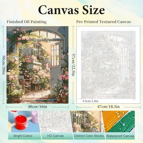 Paint by Numbers Kit for Adults, Rose Garden DIY Painting Kit, 16x20 Inch - Image 3