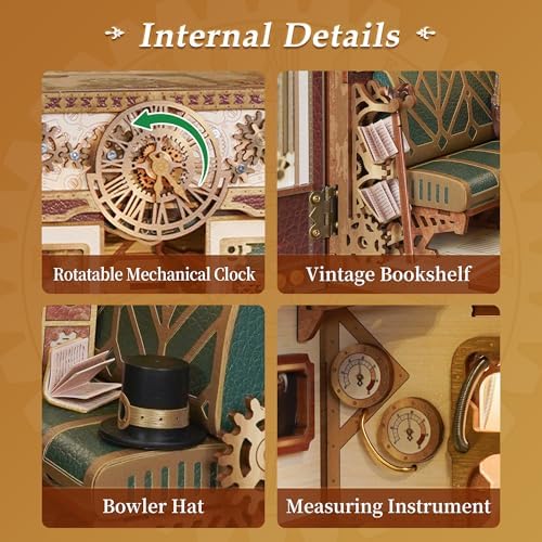 Tonecheer DIY Book Nook Kit for Adults, Miniature Infinity Train Cabin Steam Age Vintage Carriage Model, Wooden 3D Puzzle Dollhouse Booknook Decorative Bookend Gifts (Steam Fantasy) - Image 5