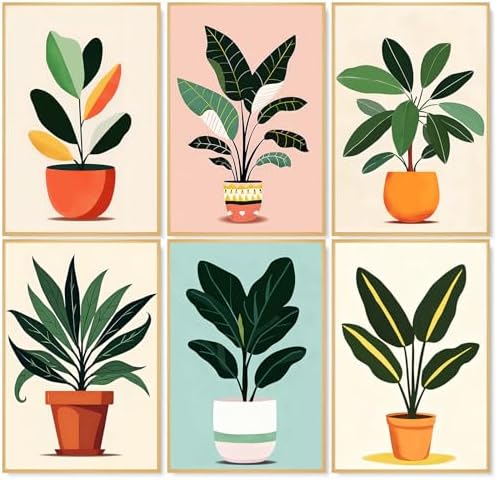 6 Pack Paint by Numbers Kit for Adults, Green Plants Canvas Painting Set by CamocinDIYKit