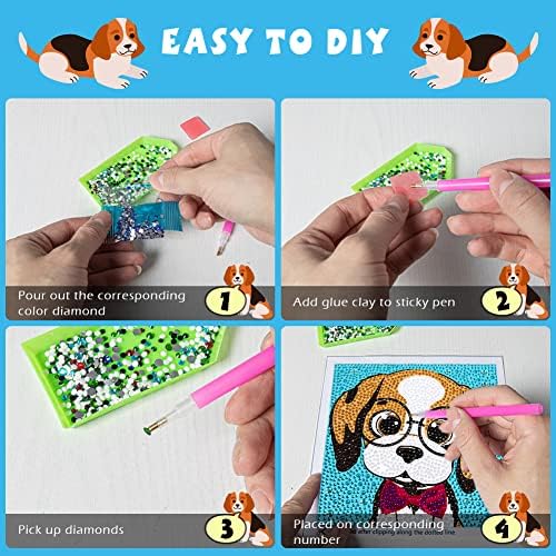 QEUOYSS Diamond Art Kit for Kids with Wooden Frame Art and Crafts for Kids Ages 6-8 -10-12 Easy to DIY Diamond Art for Kid and Adult Beginners Home Wall Decoration (Cute Dog) - Image 3